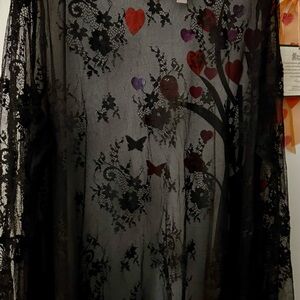 Victoria's Secret Black Lace Blouse with Red and Purple Accents